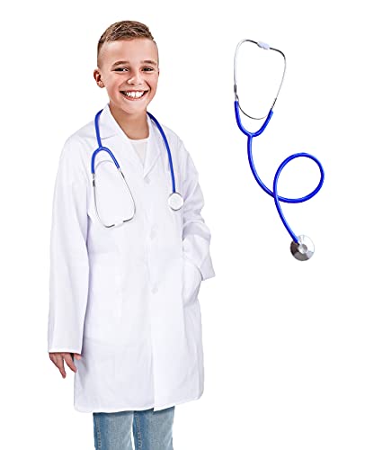 Lab Coat for Kids - White Doctor Coat with Stethoscope Toys - Kids Vet Coat, Doctor Dress Up Costume for Toddler Boys Girls (White Lab Coat, Kids-S (Height: 43-47Inch))