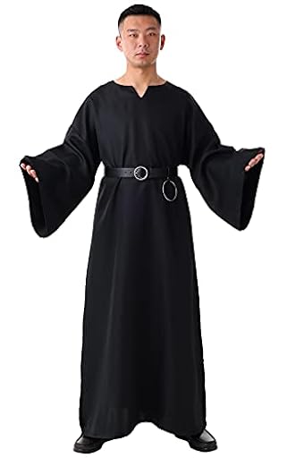 BLESSUME Medieval Wicca Pagano Ritual Túnica con un Cuero Cinturón (S, Negro) | Ya disponible en tu tienda friki favorita! En mundofriki.es!