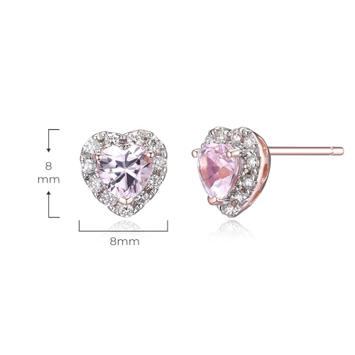 Amazon Essentials 18K Rose 18K Gold Over Sterling Silver Created Pink Sapphire and 0.2 Carat Total Weight Lab Grown Diamond Heart Halo Stud Earrings (previously Amazon Collection)