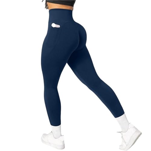 HNULGVI Leggins Deportivos Mujer Leggings sexys con Bolsillos for Mujer, Mallas Ajustadas de Cintura Alta for Gimnasio, Deporte, Fitness, Levantamiento glúteos, Pantalones Yoga(Drak Blue,M)