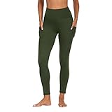 FOTOCITI Sport Leggings Damen mit Tasche High Waist Sportleggins Lang Blickdicht Sporthose Push Up Yogahose Bauchweg Laufhose Fitnesshose Hose(Armeegrün, S-M)
