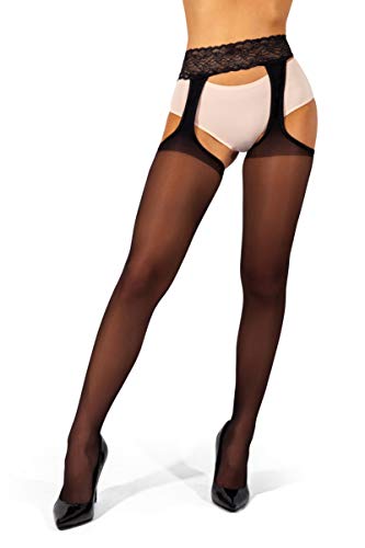 sofsy Suspender Tights Garter Belt Pantyhose Mock Stockings 20 Denier [Made in Italy] Black 4 - Large