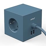 Avolt Mehrfachsteckdose Cube - Magnetbefestigung - Würfel mit 3 Steckdosen und 2 USB-Anschlüssen - Design Steckdosenleiste mit 1,8 m Kabel - Ozean Blau