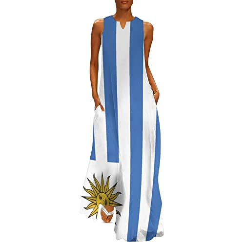 Image of TAIZIYEAH Long Dress Uruguay Flag Women's Summer Casual Loose Dress Long Dress Short Sleeve for Girls Fashion Skirts XL