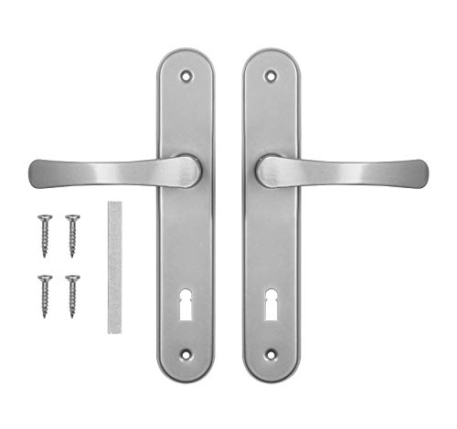 ADGO Maniglia per Porta Set di Maniglie per Porta con Serratura 90 mm Pan di Spagna, Maniglia in Alluminio, Rosetta in Acciaio Zincato a Polvere, Sinistra e Destra, Set di Viti di Montaggio, Argento
