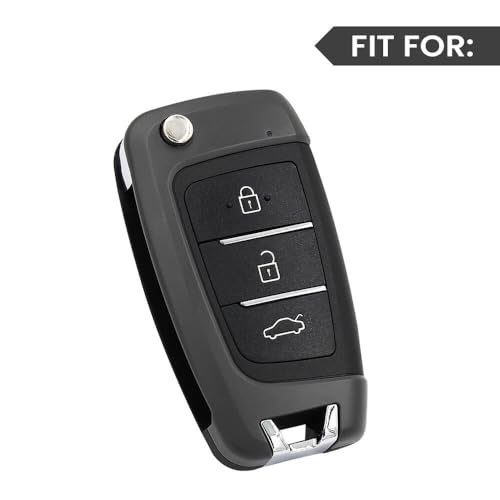 Image of Keyzone Premium Leather Key Cover & AC Vent Car Perfume Combo (4 Fragrances) | Compatible for Hyundai Venue, i20, Kona, Verna 2018 Onwards 3 Button flip Key. (Brown)