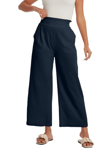 Pantalon femme haute taille coupe large en coton premium, l'élégance estivale épurée