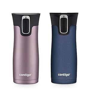 Contigo West Loop Stainless Steel Vacuum-Insulated Travel Mug with Spill-Proof Lid, Vervain; Midnight Berry, 16 Ounces, 2-Pack