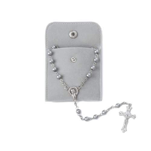 YQZIYOU Rosary Beads Catholic for Women - Rosary Necklace Artificial Pearls Solid Colored Simple Style Rosary Beads Gifts for Women (Silvery gray)
