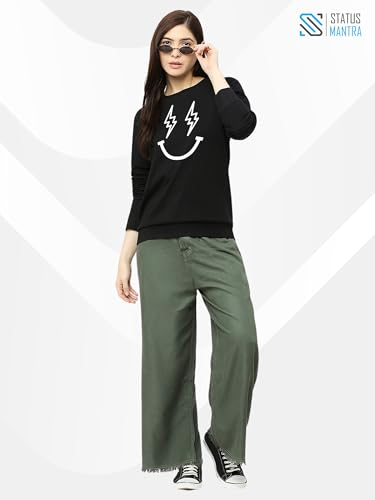 Image of STATUS MANTRA Women's Cotton Round Neck Regular Fit Sweatshirt | Full Sleeves and Smile Printed | Comfort Colour T-Shirt | Available in Multicolor & Size Small to 2XL