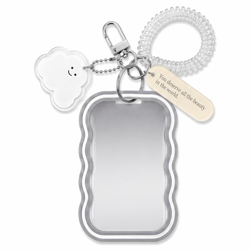 Image of Street27 Cloud Shape Photo Card Holder with Keychain Pendant | Transparent ID Badge Case with Wrist Strap | Silicone Protective Card Cover for Office, School & Travel (Grey)