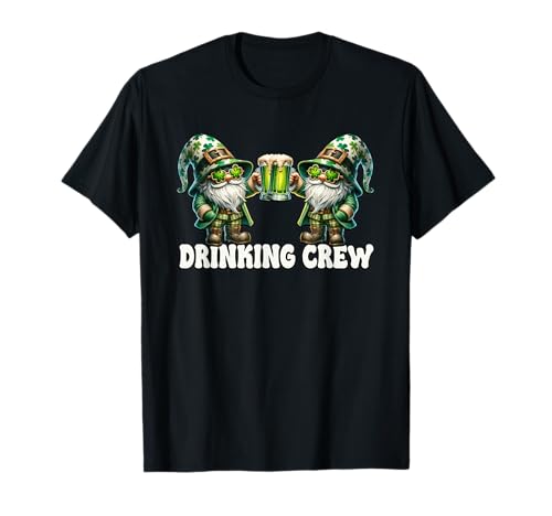 St. Patricks Day Gnome For Women Men And Beer Drinking Crew Maglietta