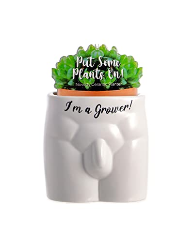 Boxer Gifts Grower Novelty - Maceta con Forma de Cuerpo, Regalo Divertido y Grosero para decoración del hogar, cerámica, Blanco, Negro, Talla única
