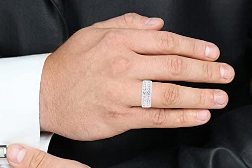 Savearth Diamonds 1 1/3 Carat Round Cut Lab Created Moissanite Diamond 2-Row Engagement Band Ring In 14K White Gold Over Sterling Silver Jewelry For Men (G-H Color, 1.30 Cttw) Size : 12.5 #TOP5