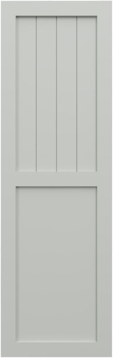 12"W x 25"H True Fit PVC Farmhouse/Flat Panel Combination Fixed Mount Shutters, Hailstorm Gray (Per Pair - Hardware Not Included)