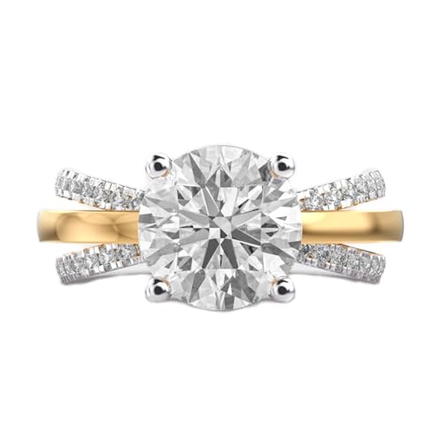Bague moissanite ronde en argent plaqué or, le cadeau de luxe idéal pour femme