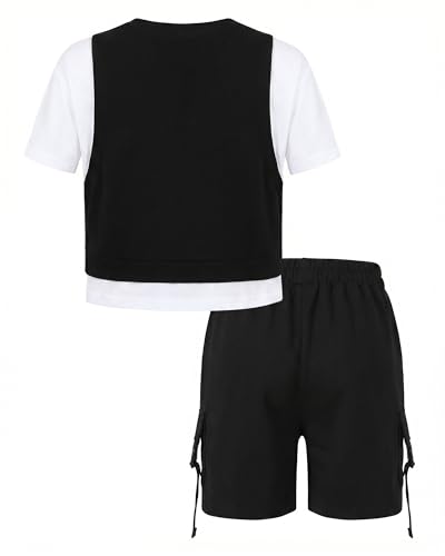 Image of SANGTREE 2Pcs Cotton Boys Clothes Short Sleeve T-Shirt and Shorts Teen Kids Summer Casual Outfit Boy Sets, 3-12 Years