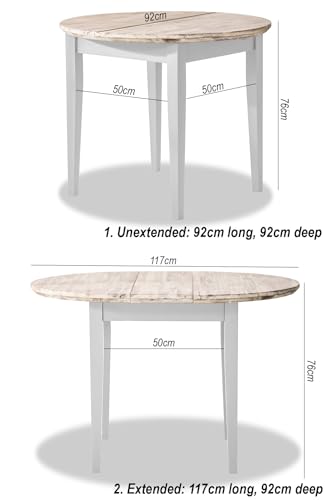 Statement Furniture Florence Round Extending Dining Table with Center Leaf | 92cm Diameter, 5 Colour Options | Wooden Kitchen Table with Acacia Wood Top (white) - Image 2