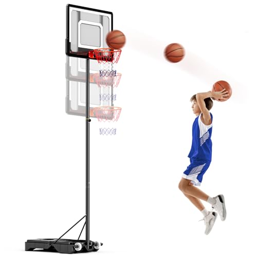 nmoiww Canasta de Baloncesto para Exteriores, Altura Regulable de 128 a 210 cm, Canasta de Baloncesto con Ruedas, Adecuada para niños, Adolescentes y Adultos (Blanco)