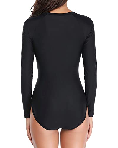 Daci Women Black-1 Rash Guard Long Sleeve One Piece Swimsuit Zipper Surfing Bathing Suit Upf 50 S #TOP4