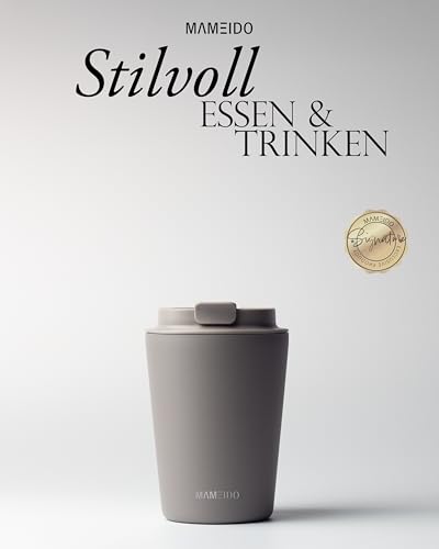 Foto von MAMEIDO Thermobecher 350 ml, dichter Kaffeebecher to go aus Edelstahl doppelwandig isoliert, auslaufsicher, Coffee to go Becher warmhaltend (Taupe Grey)