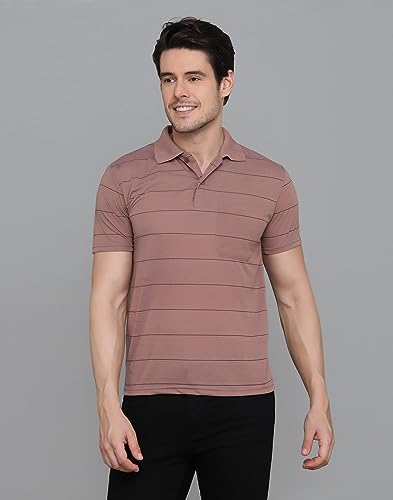 Image of INKKR Men's Striped Polo Neck Cotton Blend Multicolor T-Shirt
