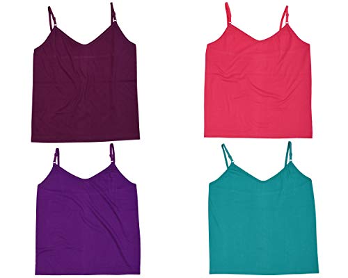 Image of ESSA Women's Cotton Camisole with Adjustable Straps Pack of 4 - Multicolor, 100% Cotton Slip, Sleeveless Design, Pull On Closure, Soft Fabric for Comfortable Fit