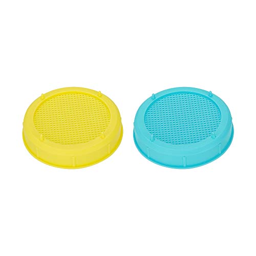 WISH Sprouting Lids for Wide Mouth Mason Jars, 4 Yellow 4 Blue Plastic Strainer Lids for Canning Jars
