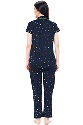 Image of ZEYO Women's Cotton Star Printed Night Suit Set Of Shirt & Pajama Set 5264