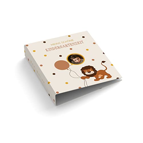 Ringordner • Ordner | Foto + Wunschtext personalisieren | Löwe | Mit Griffloch | für DIN A4 | 7,4 cm breit | Füllhöhe 55 mm | Meine Kindergartenzeit