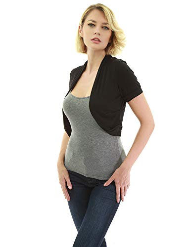 AmélieBoutik Women Short Sleeve Bolero Shrug Open Front Pleated Sides Cropped Cardigan for Dress Casual3
