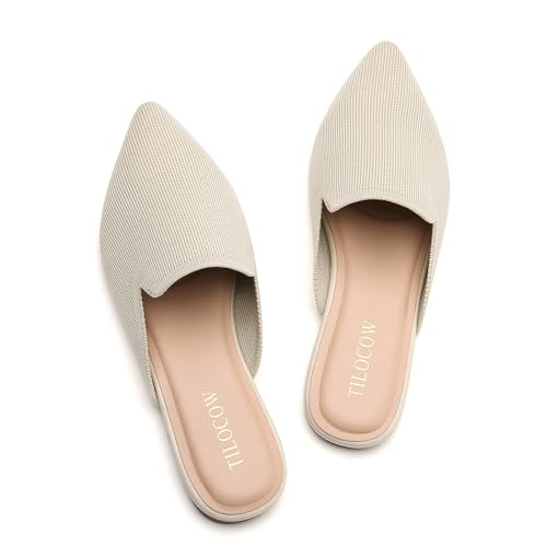 Image of Tilocow Knit Mules Office Slip on Loafers Business Casual Flats for Women
