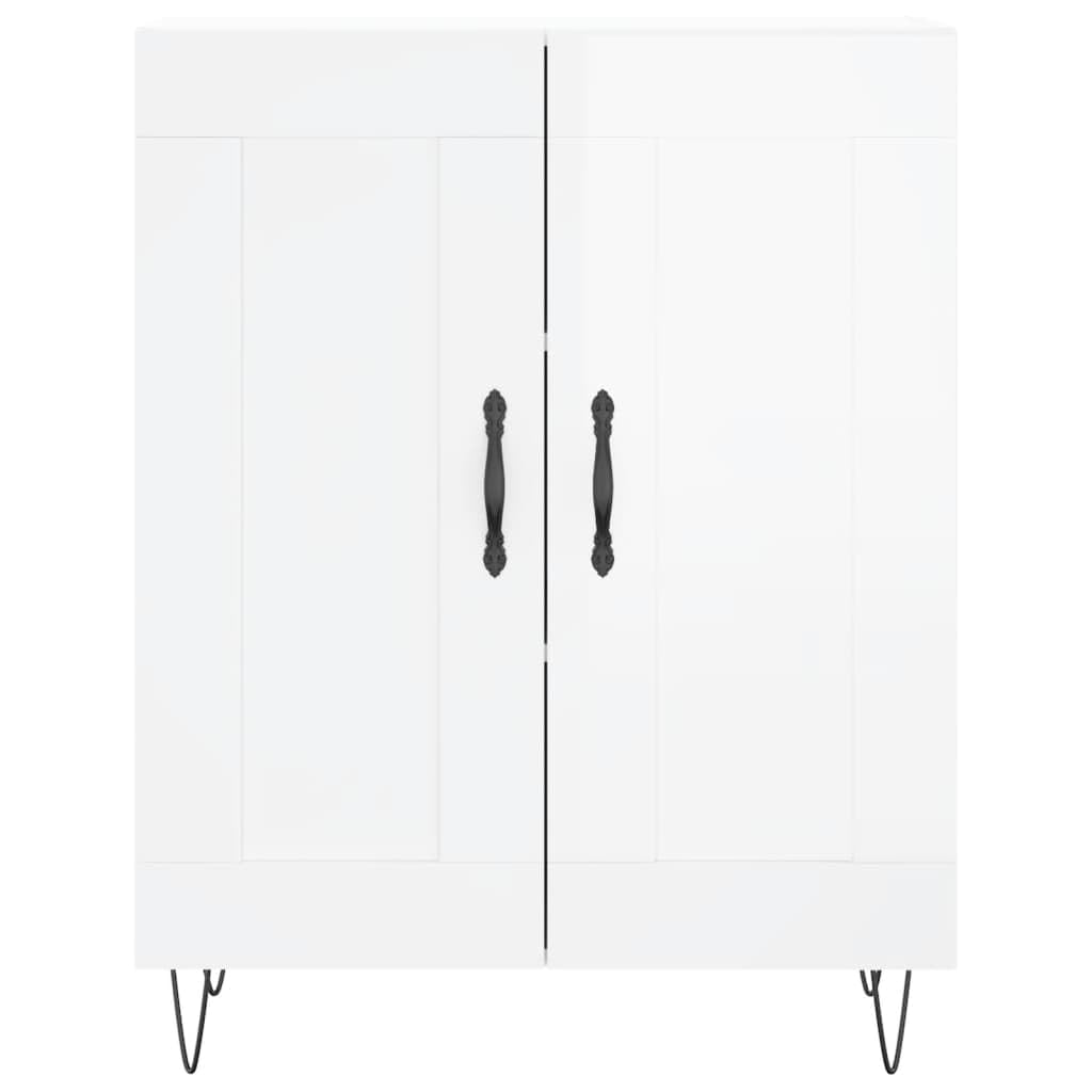 Credenza 69,5x34x90 cm in Legno Multistrato Bianco Lucido Moderno Mobile Contenitore Soggiorno e Sala da Pranzo con Spazio Organizzatore e Fissaggio Murale