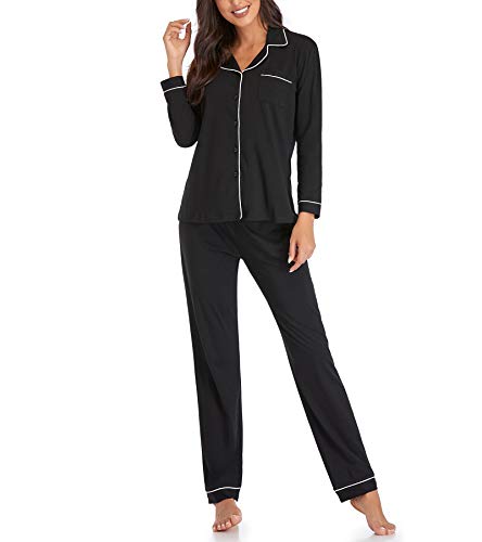 Womens Pajamas Set, Long Sleeve Sleepwear Button Down PJ Set Soft Comfy Lounge Sets Pajamas for Women