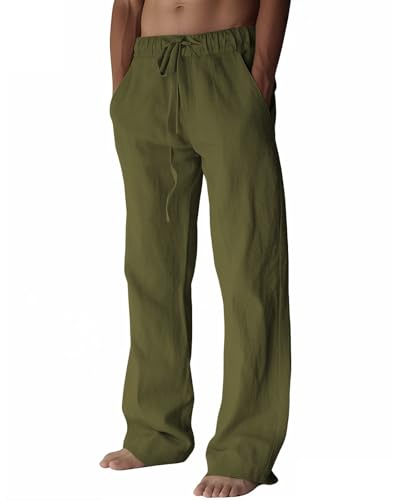 PIDOGYM Mens Cotton Linen Pants, Summer Beach Pants Casual Loose