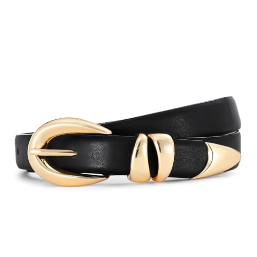 IDUNNVERVE Black Belt Women with Gold Buckle for Jeans Dress Leather Belts