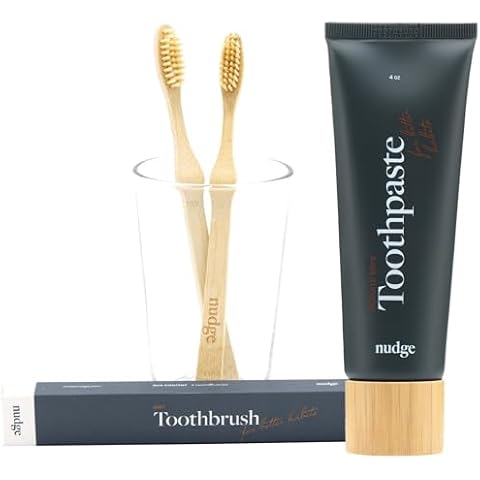 Nudge Fluoride Free Toothpaste, Nano Hydroxypatite, SLS Free, Natural Mint & Grapefruit, 4 oz + Nudge Bamboo Toothbrushes with Bamboo Bristles, Pack of 2 Cover