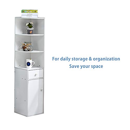 Homesailing Corner Wood Bookcase Cabinet With Drawers And 3 Shelves Living Room Unit Storage Display Book Shelves Tall Slimline Bedroom Cupboard Sideboard For Small Dorm Apartment #TOP4