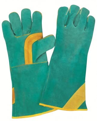 Image of Animal Handling Leather Gloves Kevlar Gauntlet for Saftey Against Cats, Dogs, Reptile, Birds, Snakes (16 inches - (Pack of 1 Pair), Green-Yellow)