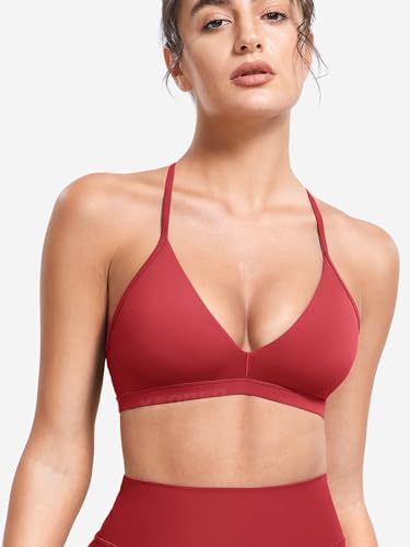 Image of YEOREO CoreFlex Sports Bras for Women Strappy Padded Halter Open Back Light Impact Deep V Neck Yoga Workout Gym Tops
