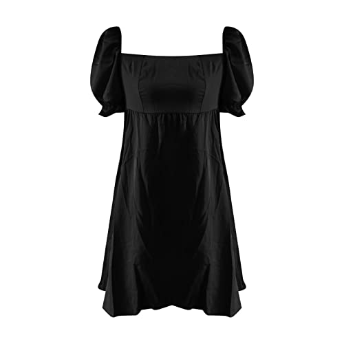 Robe Cuir Robe à Manches Courtes de Couleur Unie Taille Haute Conception exquise Simple des Femmes Robe Courte Dentelle
