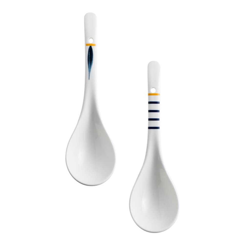 Hemoton 2pcs Ladle Ceramic Tablespoon Ceramic Ramen Spoon Soup Serving Spoons Rice Spoon Dinner Spoon Oatmeal Spoons Honey Teaspoon Asian Spoons Home Soup Spoon Coffee Spoon Food Ceramics