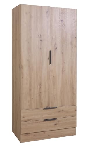 COMPOSAD | Armadio della Linea ESPRESSO con 2 Ante e 2 Cassetti, Armadio Contenitore, Salvaspazio, per Camera da letto, Lavanderia, (LxAxP) 81,9x184,4x46,3 cm, Colore Rovere Oak Mielato, Made in Italy