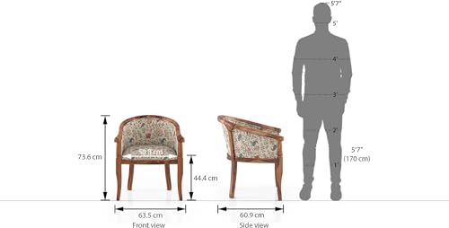 Solid Wood Chair Wooden Single Seater Sofa Chair for Living Room, Bedroom, Outdoor & Indoor - Teak & Calico Floral