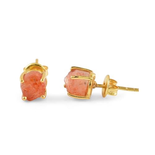 Raw Sunstone Gold Stud Earrings For...