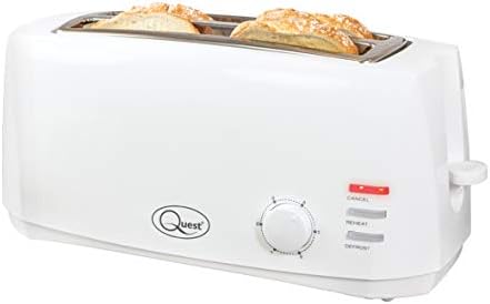 Quest 35069 Extra Wide 4 Slice Long Slot Toaster / Variable Browning Control / Reheat and Defrost / Anti-Jam Function / Crumb Tray and Cord Storage