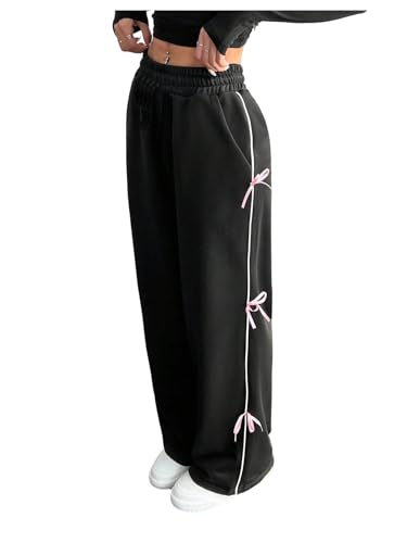 Girl's 3D Bowknot Sweatpants Elastic High Waisted Straight Leg Casual Pants Athletic Trousers with Pockets