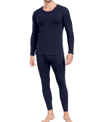 wirarpa Conjunto térmico de algodón para Hombre: Capa Base cálida, Parte Superior Ligera de Manga Larga y Pantalones de Pijama Azul Marino Talla 2XL