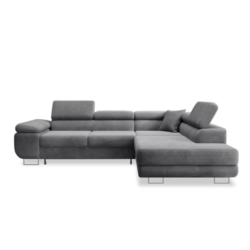 INTENSE DECO Canapé d'angle Droit Convertible Marius Velours côtelé Gris foncé