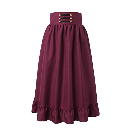 Jupe trapèze taille haute bordeaux plissée en taille L pour femme